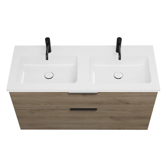 burgbad Eqio Waschtischkombination mit Mineralguss-Doppelwaschtisch und LED-Beleuchtung, 122 cm, mit Griff G0200