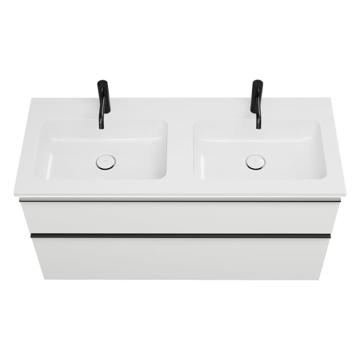 burgbad Eqio Waschtischkombination mit Mineralguss-Doppelwaschtisch und LED-Beleuchtung, 122 cm, mit Griffleiste G0252