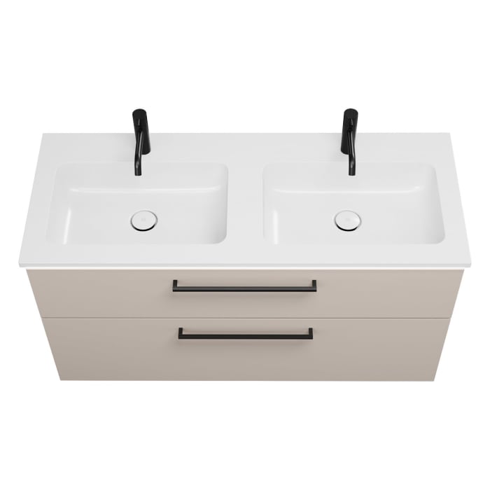 burgbad Eqio Waschtischkombination mit Mineralguss-Doppelwaschtisch und LED-Beleuchtung, 122 cm, mit Stangengriff G0234