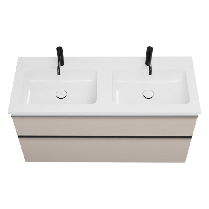 burgbad Eqio Waschtischkombination mit Mineralguss-Doppelwaschtisch und LED-Beleuchtung, 122 cm, mit Griffleiste G0252