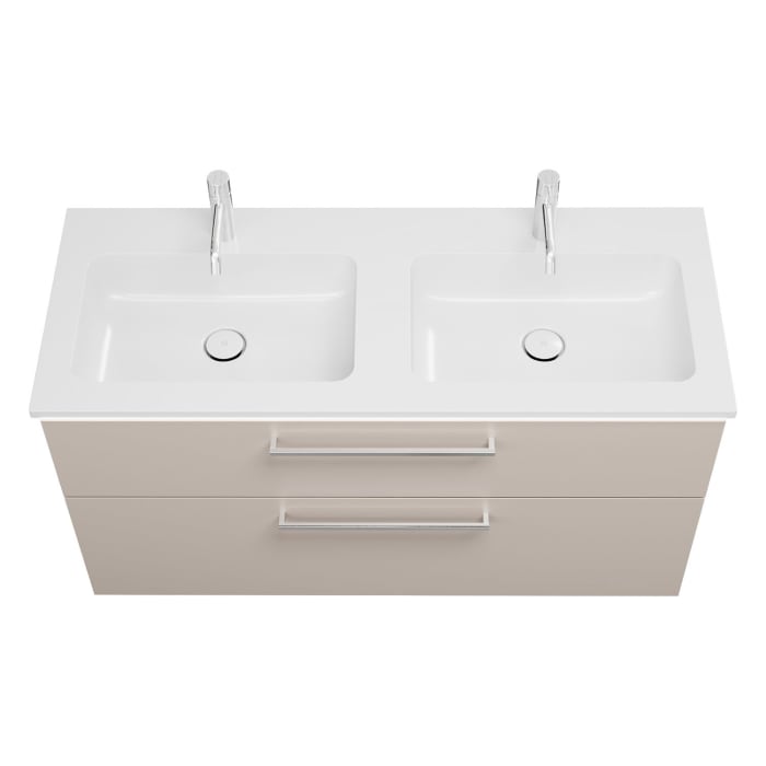 burgbad Eqio Waschtischkombination mit Mineralguss-Doppelwaschtisch und LED-Beleuchtung, 122 cm, mit Stangengriff P95