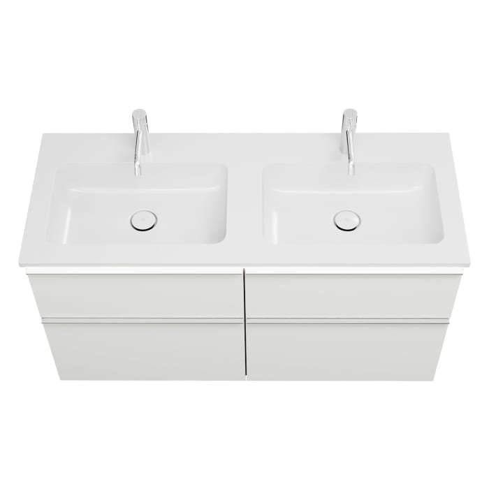 burgbad Eqio Waschtischkombination mit Mineralguss-Doppelwaschtisch und LED-Beleuchtung, 122 cm, mit Griffleiste G0251