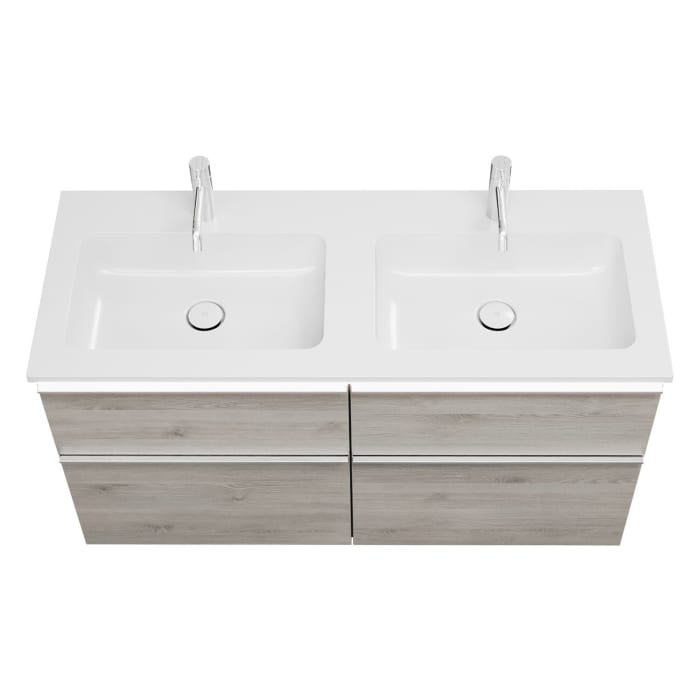 burgbad Eqio Waschtischkombination mit Mineralguss-Doppelwaschtisch und LED-Beleuchtung, 122 cm, mit Griffleiste G0251