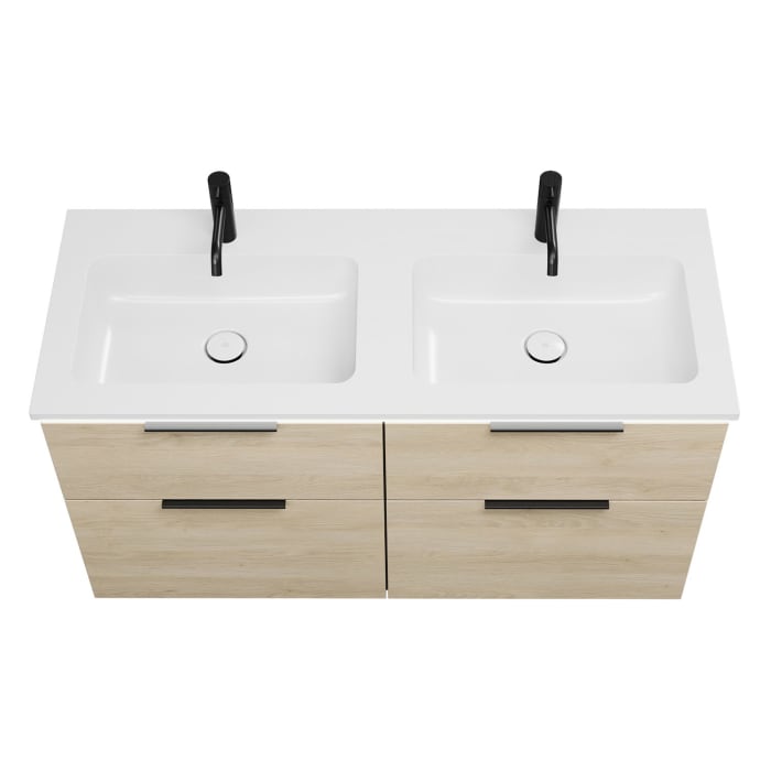 burgbad Eqio Waschtischkombination mit Mineralguss-Doppelwaschtisch und LED-Beleuchtung, 122 cm, mit Griff G0200