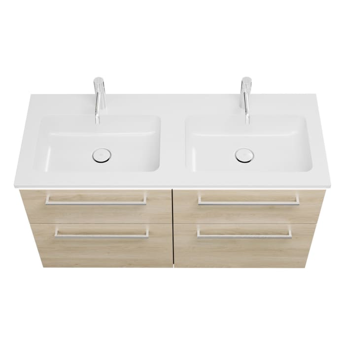 burgbad Eqio Waschtischkombination mit Mineralguss-Doppelwaschtisch und LED-Beleuchtung, 122 cm, mit Stangengriff P95