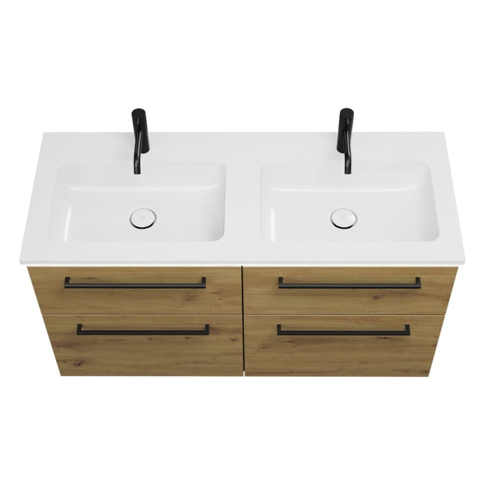 burgbad Eqio Waschtischkombination mit Mineralguss-Doppelwaschtisch und LED-Beleuchtung, 122 cm, mit Stangengriff G0234