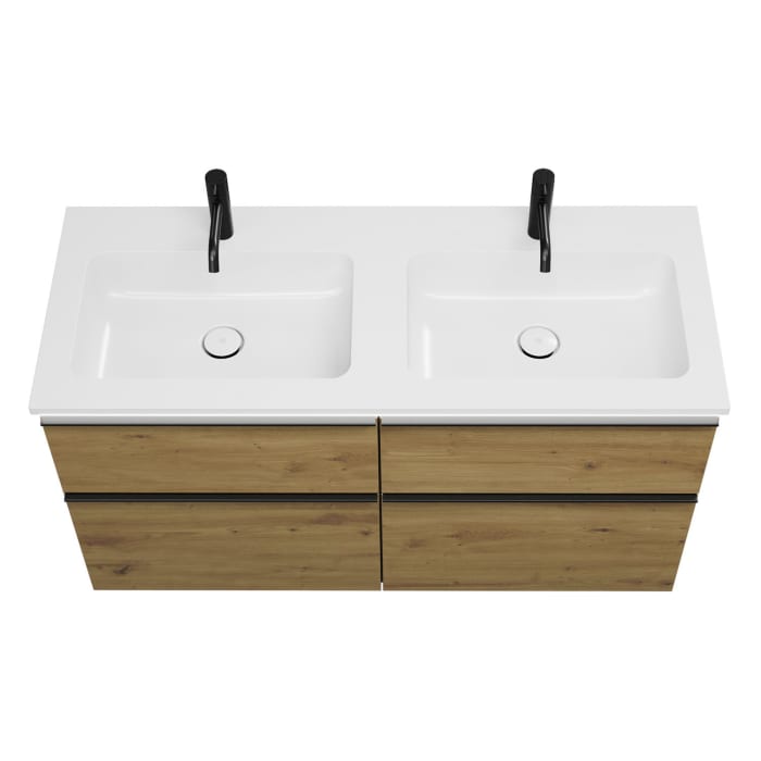 burgbad Eqio Waschtischkombination mit Mineralguss-Doppelwaschtisch und LED-Beleuchtung, 122 cm, mit Griffleiste G0252