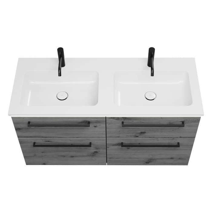 burgbad Eqio Waschtischkombination mit Mineralguss-Doppelwaschtisch und LED-Beleuchtung, 122 cm, mit Stangengriff G0234