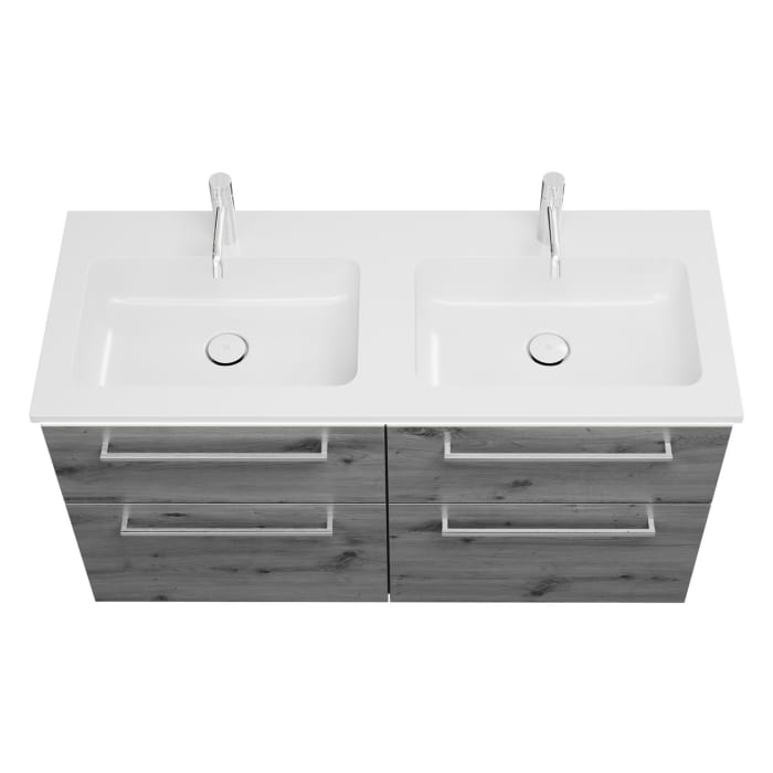 burgbad Eqio Waschtischkombination mit Mineralguss-Doppelwaschtisch und LED-Beleuchtung, 122 cm, mit Stangengriff P95