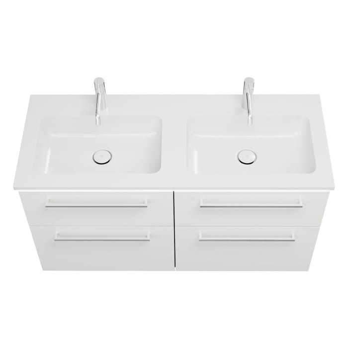 burgbad Eqio Waschtischkombination mit Mineralguss-Doppelwaschtisch und LED-Beleuchtung, 122 cm, mit Stangengriff P95