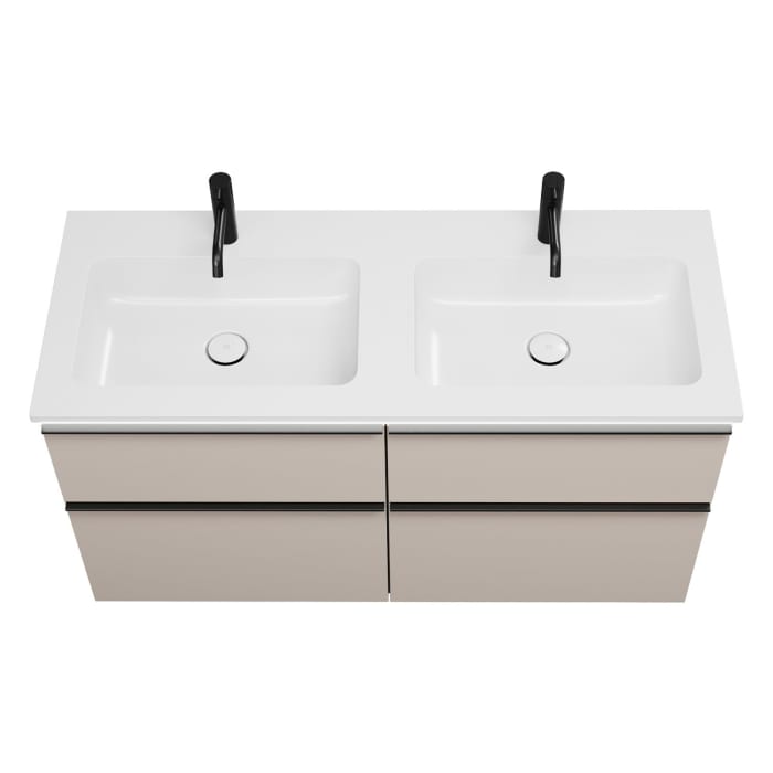 burgbad Eqio Waschtischkombination mit Mineralguss-Doppelwaschtisch und LED-Beleuchtung, 122 cm, mit Griffleiste G0252