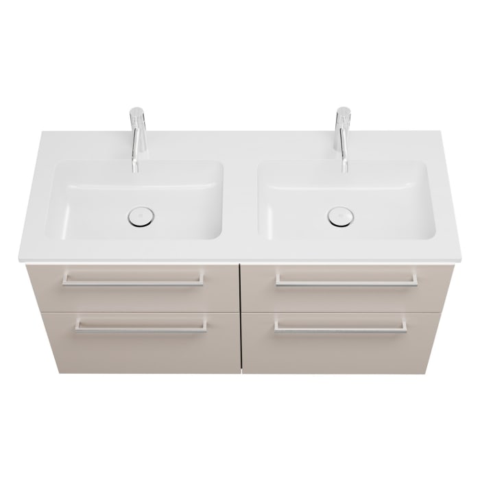 burgbad Eqio Waschtischkombination mit Mineralguss-Doppelwaschtisch und LED-Beleuchtung, 122 cm, mit Stangengriff P95