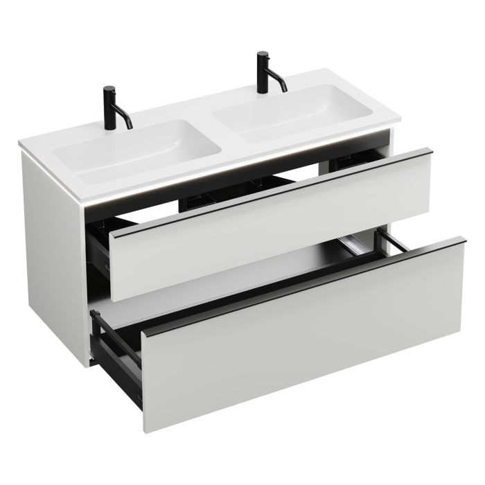 burgbad Eqio Waschtischkombination mit Mineralguss-Doppelwaschtisch und LED-Beleuchtung, 122 cm, mit Griffleiste G0252