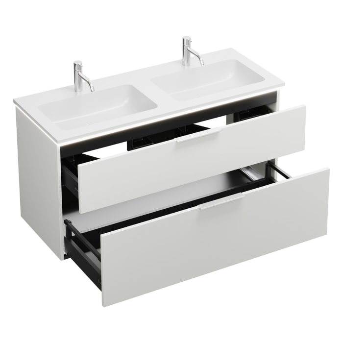 burgbad Eqio Waschtischkombination mit Mineralguss-Doppelwaschtisch und LED-Beleuchtung, 122 cm, mit Griff G0146