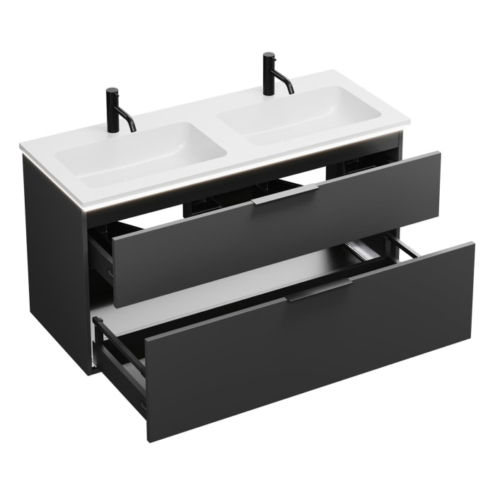 burgbad Eqio Waschtischkombination mit Mineralguss-Doppelwaschtisch und LED-Beleuchtung, 122 cm, mit Griff G0200