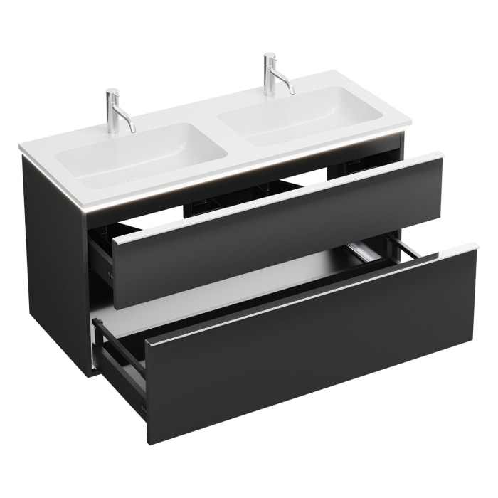 burgbad Eqio Waschtischkombination mit Mineralguss-Doppelwaschtisch und LED-Beleuchtung, 122 cm, mit Griffleiste G0251