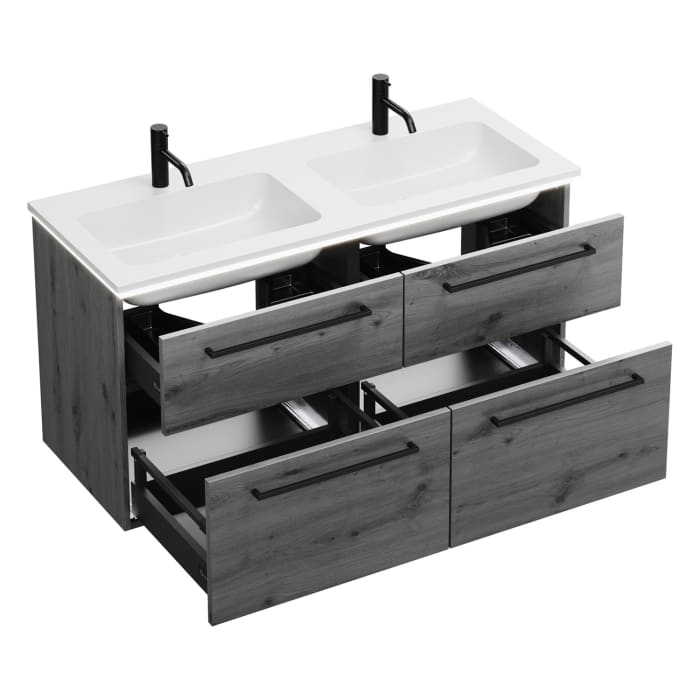 burgbad Eqio Waschtischkombination mit Mineralguss-Doppelwaschtisch und LED-Beleuchtung, 122 cm, mit Stangengriff G0234