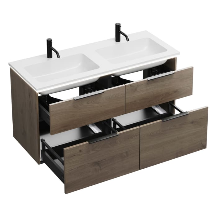 burgbad Eqio Waschtischkombination mit Mineralguss-Doppelwaschtisch und LED-Beleuchtung, 122 cm, mit Griff G0200