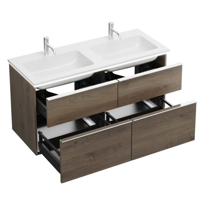 burgbad Eqio Waschtischkombination mit Mineralguss-Doppelwaschtisch und LED-Beleuchtung, 122 cm, mit Griffleiste G0251