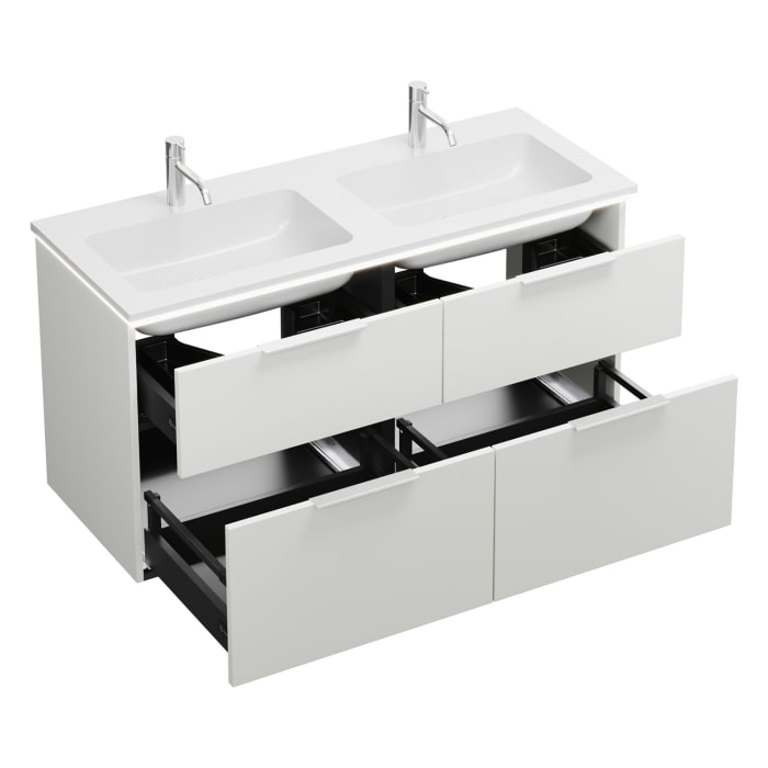 burgbad Eqio Waschtischkombination mit Mineralguss-Doppelwaschtisch und LED-Beleuchtung, 122 cm, mit Griff G0146