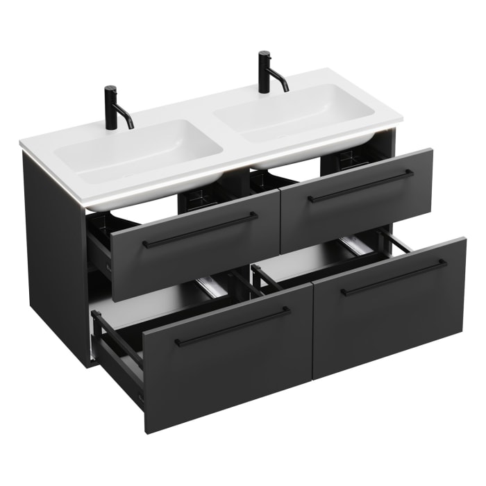 burgbad Eqio Waschtischkombination mit Mineralguss-Doppelwaschtisch und LED-Beleuchtung, 122 cm, mit Stangengriff G0234