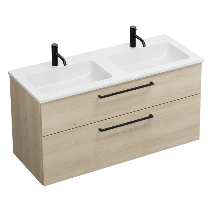 burgbad Eqio Waschtischkombination mit Mineralguss-Doppelwaschtisch, 122 cm, mit Stangengriff G0234