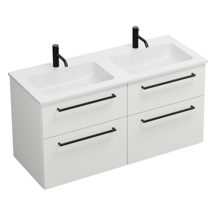 burgbad Eqio Waschtischkombination mit Mineralguss-Doppelwaschtisch, 122 cm, mit Stangengriff G0234