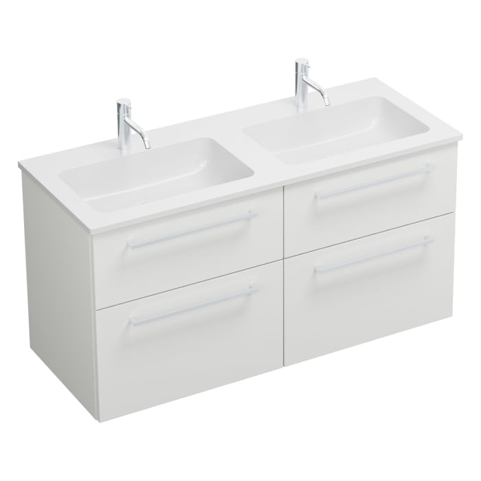 burgbad Eqio Waschtischkombination mit Mineralguss-Doppelwaschtisch, 122 cm, mit Stangengriff P95