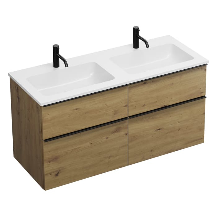 burgbad Eqio Waschtischkombination mit Mineralguss-Doppelwaschtisch, 122 cm, mit Griffleiste G0252