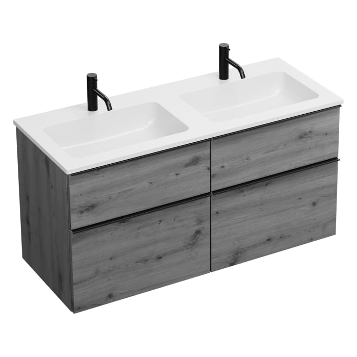 burgbad Eqio Waschtischkombination mit Mineralguss-Doppelwaschtisch, 122 cm, mit Griffleiste G0252