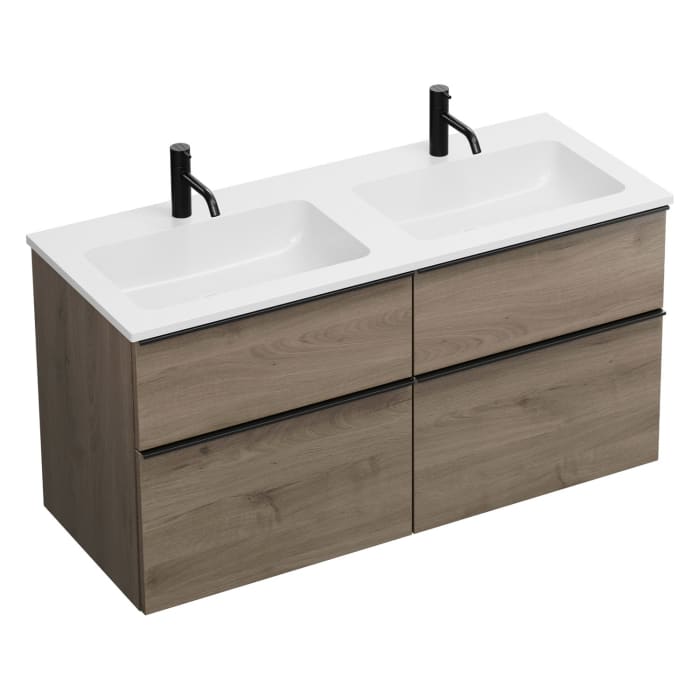 burgbad Eqio Waschtischkombination mit Mineralguss-Doppelwaschtisch, 122 cm, mit Griffleiste G0252