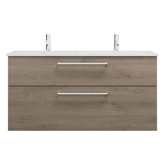 burgbad Eqio Waschtischkombination mit Mineralguss-Doppelwaschtisch, 122 cm, mit Stangengriff P95