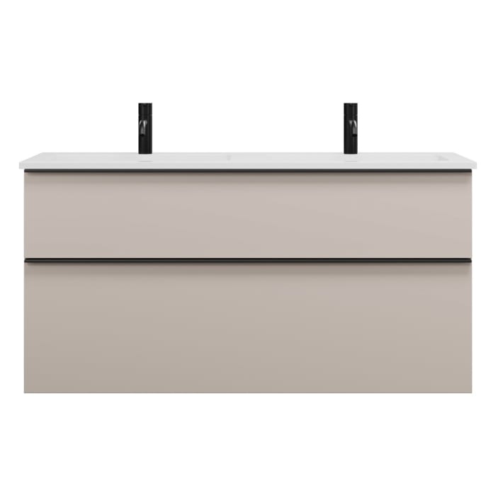 burgbad Eqio Waschtischkombination mit Mineralguss-Doppelwaschtisch, 122 cm, mit Griffleiste G0252