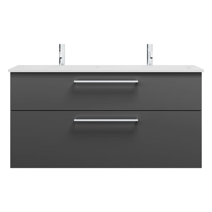 burgbad Eqio Waschtischkombination mit Mineralguss-Doppelwaschtisch, 122 cm, mit Stangengriff P95