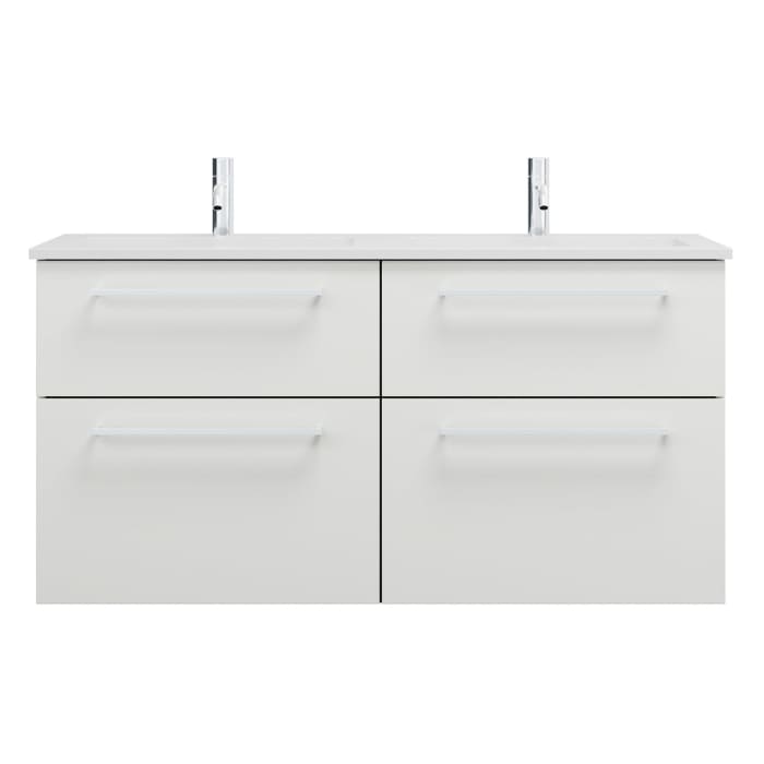 burgbad Eqio Waschtischkombination mit Mineralguss-Doppelwaschtisch, 122 cm, mit Stangengriff P95