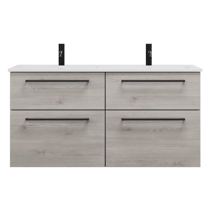 burgbad Eqio Waschtischkombination mit Mineralguss-Doppelwaschtisch, 122 cm, mit Stangengriff G0234