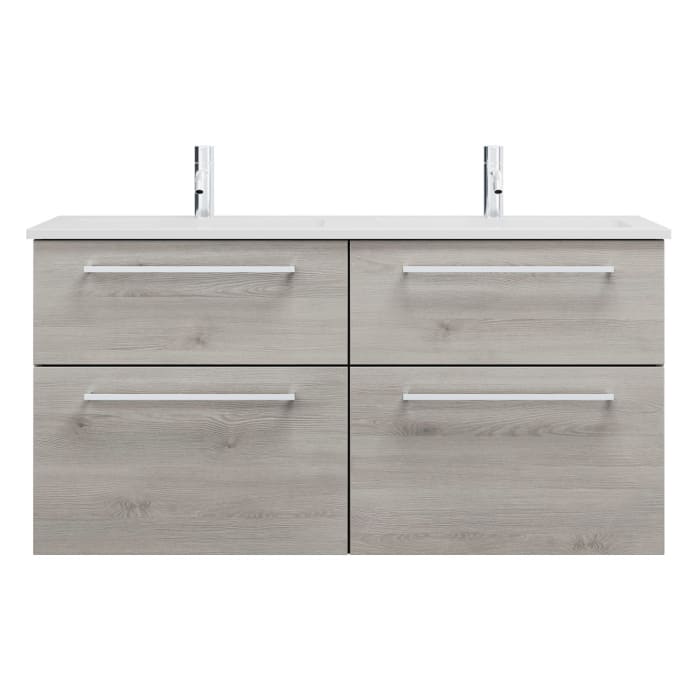 burgbad Eqio Waschtischkombination mit Mineralguss-Doppelwaschtisch, 122 cm, mit Stangengriff P95