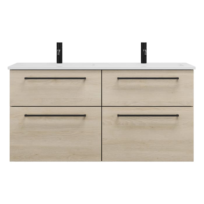 burgbad Eqio Waschtischkombination mit Mineralguss-Doppelwaschtisch, 122 cm, mit Stangengriff G0234