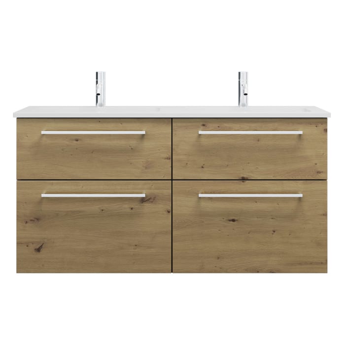 burgbad Eqio Waschtischkombination mit Mineralguss-Doppelwaschtisch, 122 cm, mit Stangengriff P95