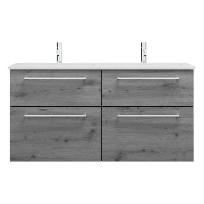 burgbad Eqio Waschtischkombination mit Mineralguss-Doppelwaschtisch, 122 cm, mit Stangengriff P95