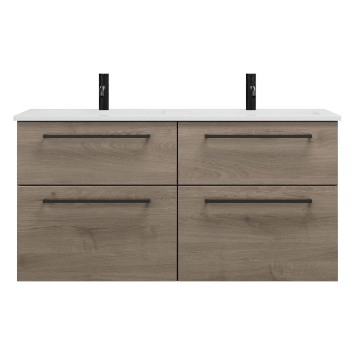 burgbad Eqio Waschtischkombination mit Mineralguss-Doppelwaschtisch, 122 cm, mit Stangengriff G0234