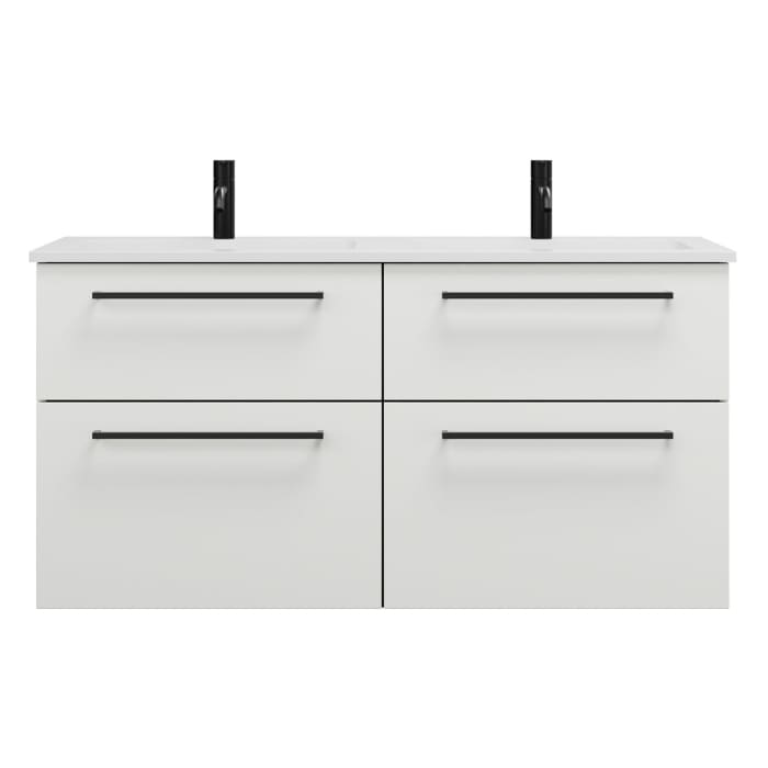 burgbad Eqio Waschtischkombination mit Mineralguss-Doppelwaschtisch, 122 cm, mit Stangengriff G0234