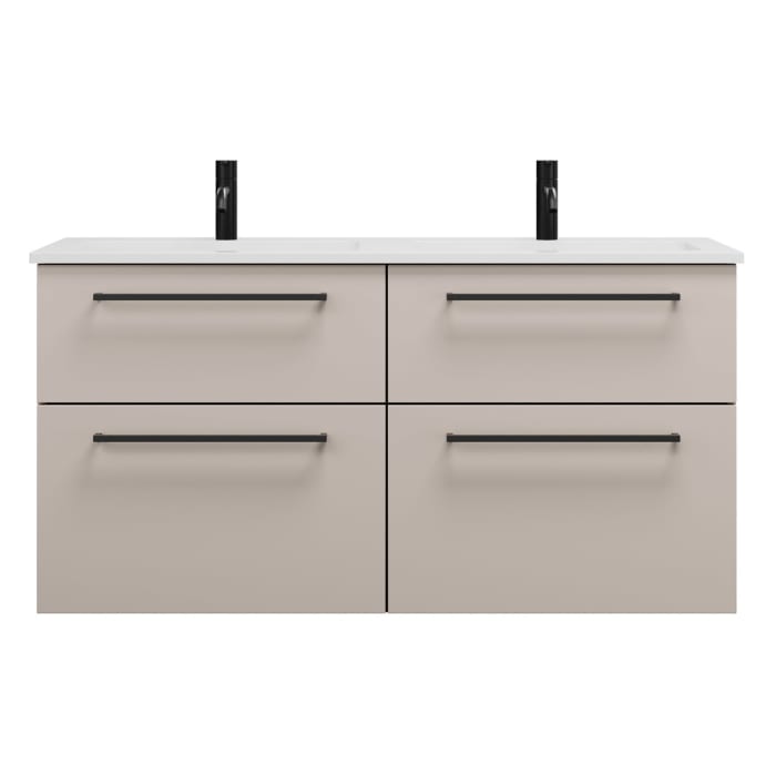 burgbad Eqio Waschtischkombination mit Mineralguss-Doppelwaschtisch, 122 cm, mit Stangengriff G0234