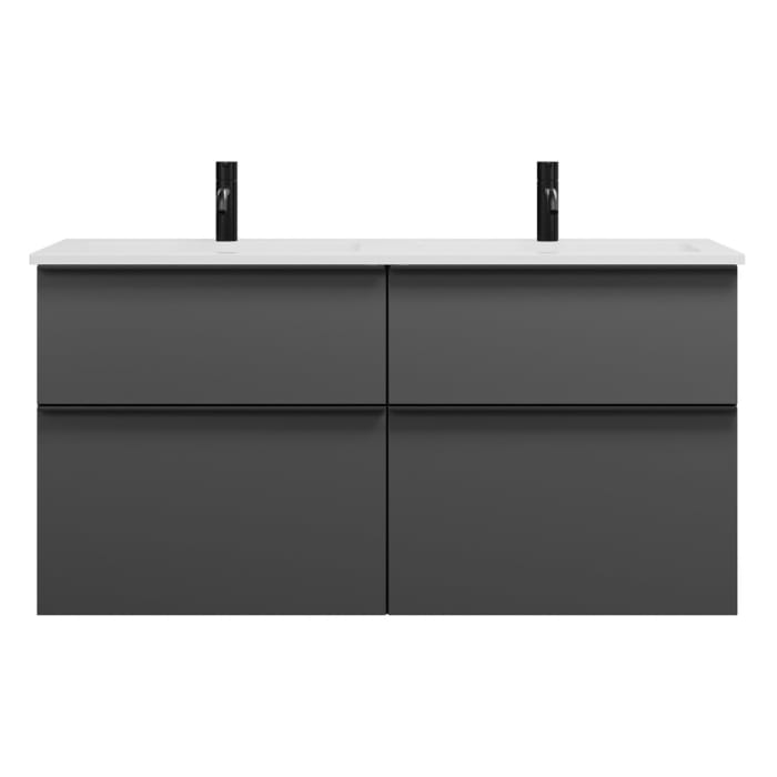 burgbad Eqio Waschtischkombination mit Mineralguss-Doppelwaschtisch, 122 cm, mit Griffleiste G0252