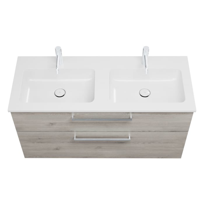 burgbad Eqio Waschtischkombination mit Mineralguss-Doppelwaschtisch, 122 cm, mit Stangengriff P95