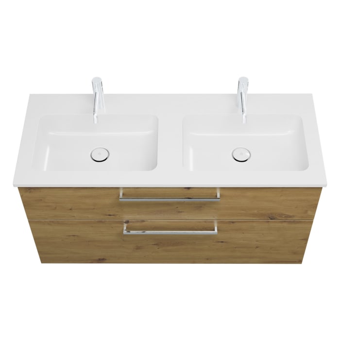 burgbad Eqio Waschtischkombination mit Mineralguss-Doppelwaschtisch, 122 cm, mit Stangengriff P95