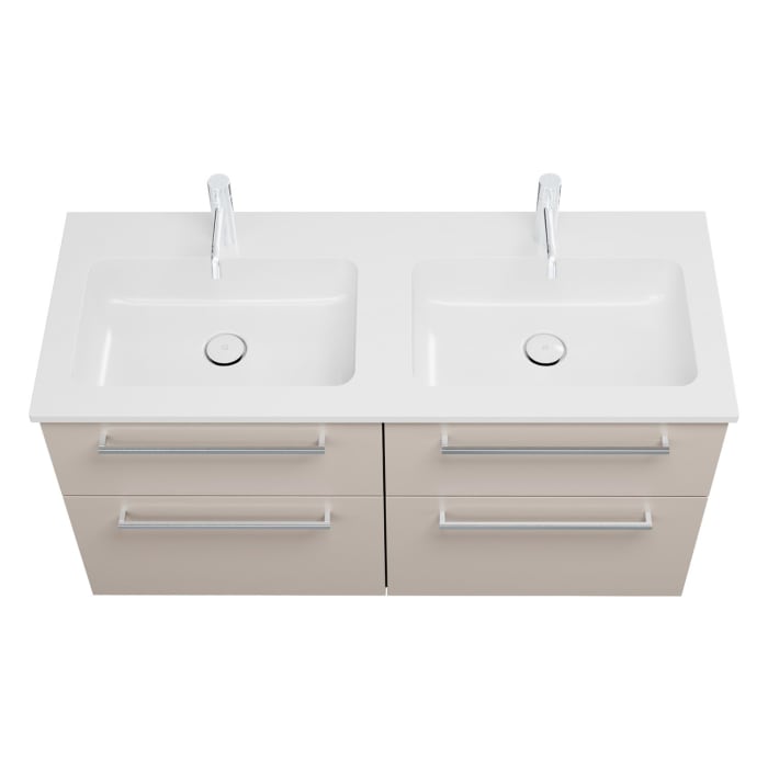 burgbad Eqio Waschtischkombination mit Mineralguss-Doppelwaschtisch, 122 cm, mit Stangengriff P95