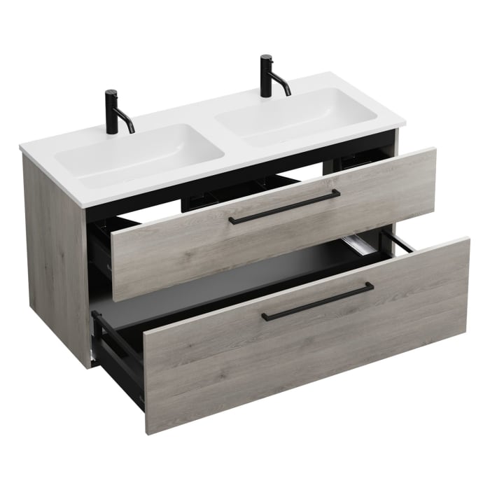 burgbad Eqio Waschtischkombination mit Mineralguss-Doppelwaschtisch, 122 cm, mit Stangengriff G0234