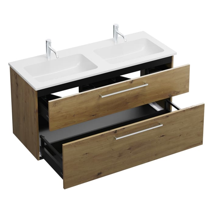 burgbad Eqio Waschtischkombination mit Mineralguss-Doppelwaschtisch, 122 cm, mit Stangengriff P95