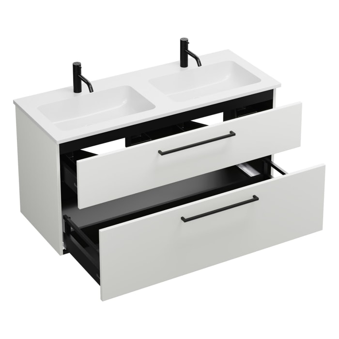 burgbad Eqio Waschtischkombination mit Mineralguss-Doppelwaschtisch, 122 cm, mit Stangengriff G0234